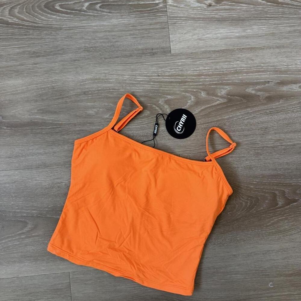 Bright Orange Adjustable Strap Cami Crop Top